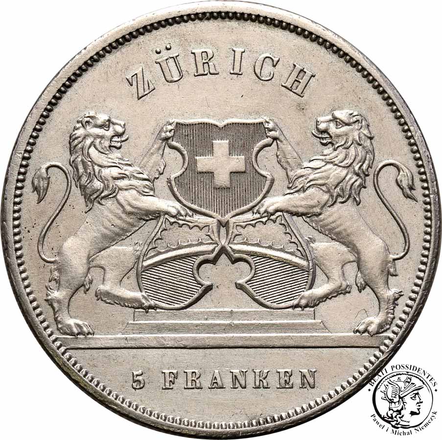 Szwajcaria 5 franków 1859 Zurich strzeleckie st.3-