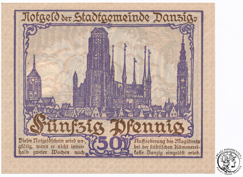 Gdańsk notgeld 50 fenigów 1919 fioletowy st.1