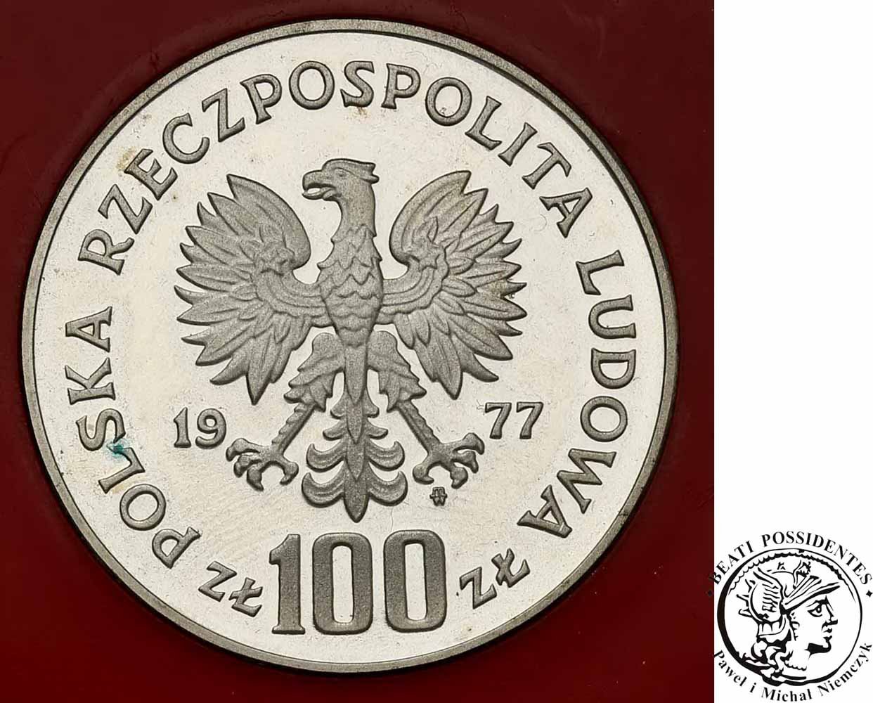 PRÓBA Srebro 100 złotych 1977 Żubr st.L-