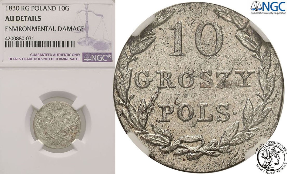 Polska XIX wiek 10 groszy 1830 NGC AU DETAILS