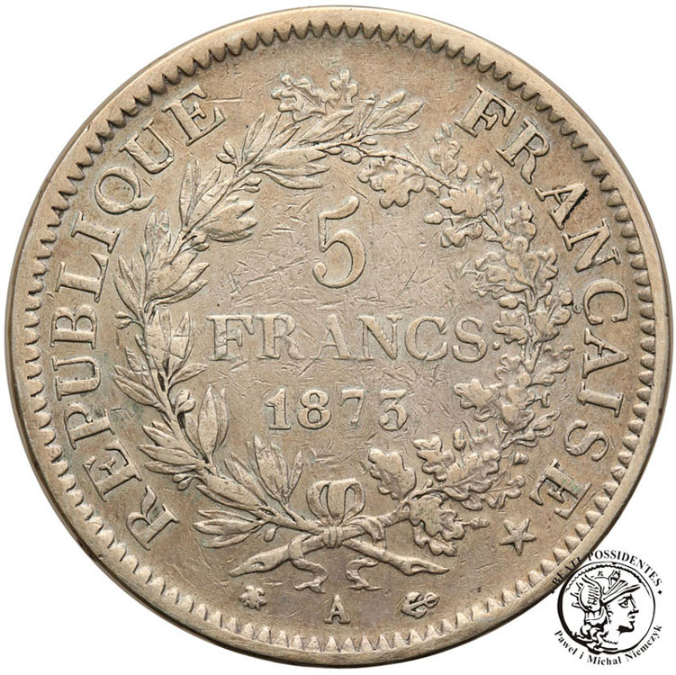 Francja 5 franków 1873 A st.3-