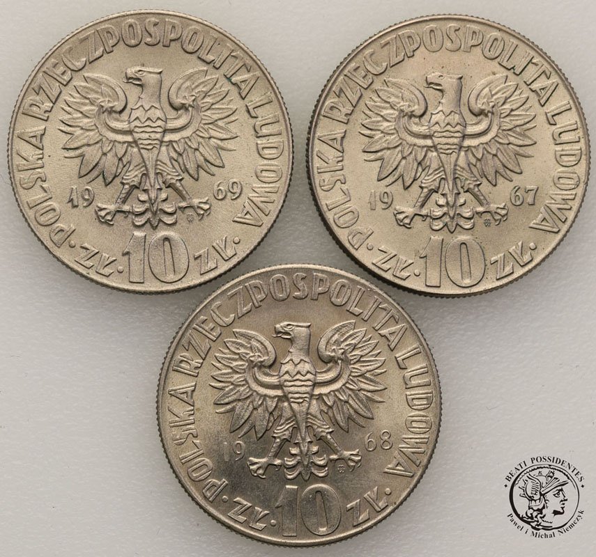 10 złotych 1967-68-69 Kopernik lot 3 sztuk st.1