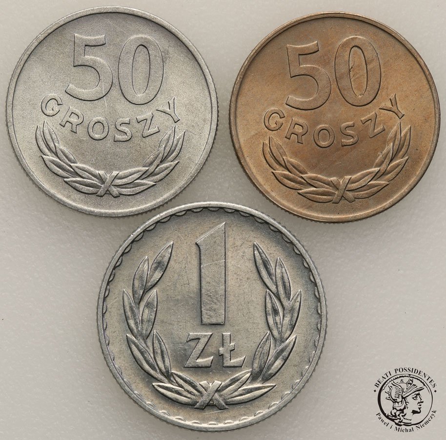 Zestaw 3 sztuk 1 złoty + 2 x 50 groszy 1949 st1/1-