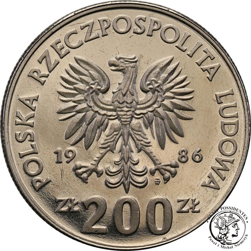 PRÓBA Nikiel 200 złotych 1986 Sowa st.L