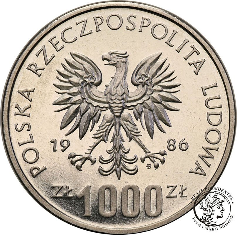 PRÓBA Nikiel 1000 złotych 1986 Łokietek st.L