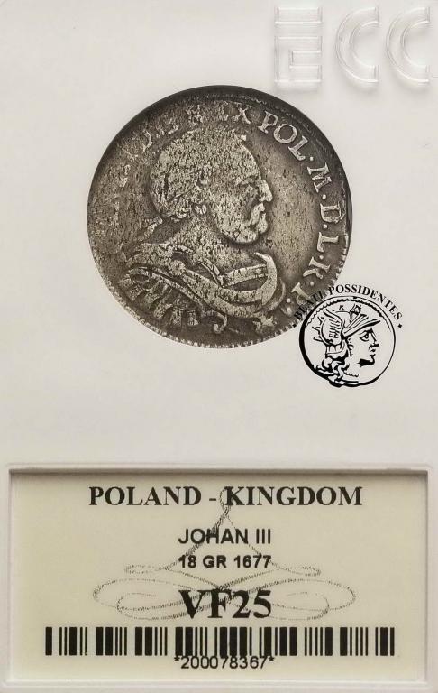 Jan III Sobieski ort koronny 1677 GCN VF 25
