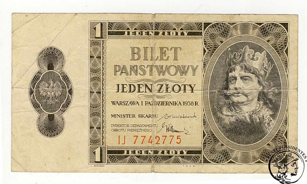 Polska 1 złoty 1938 seria IJ st. 3-