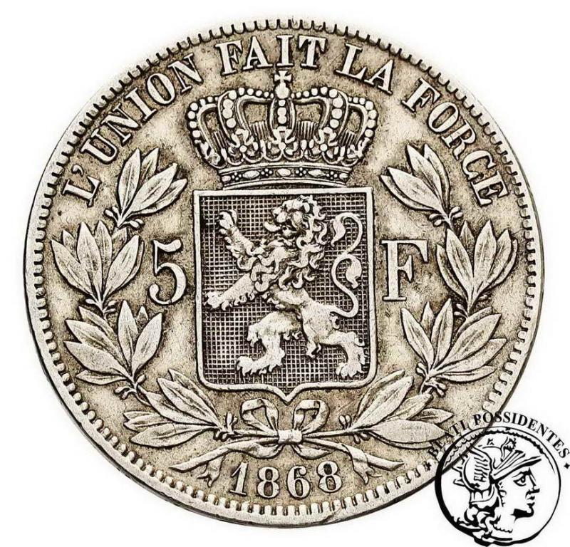 Belgia 5 Franków 1868 Leopold II st. 3