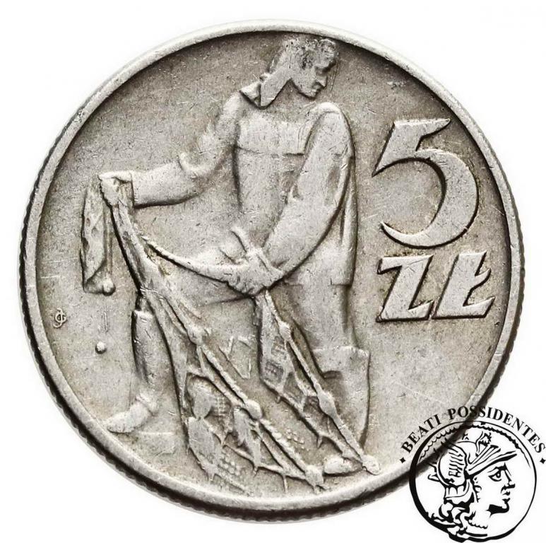 PRL 5 złotych 1958 Rybak cienka 8 st. 3