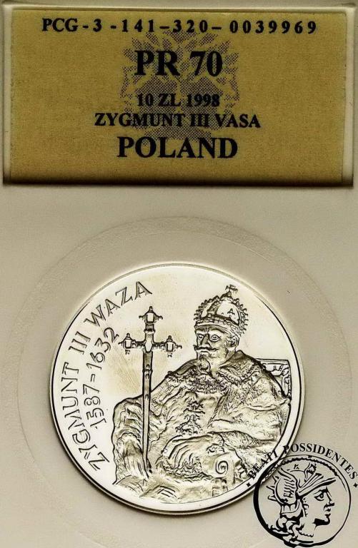 10 zł 1998 Zygmunt III Waza półp PCG PR 70