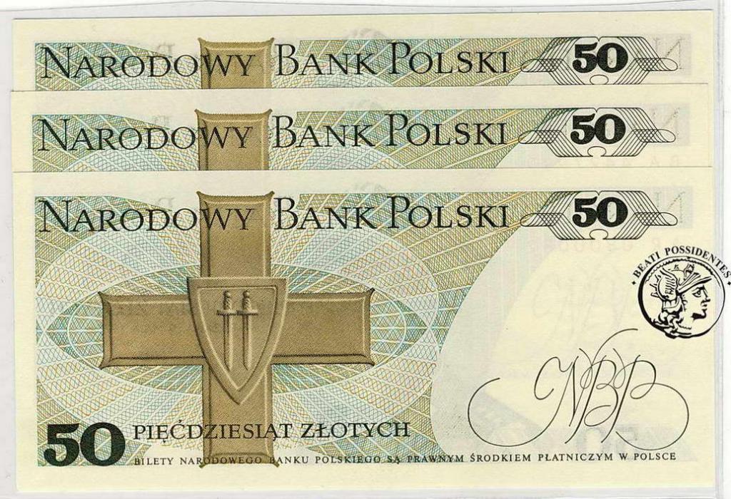 Lot 3 szt 50 złotych 1975 st. 1