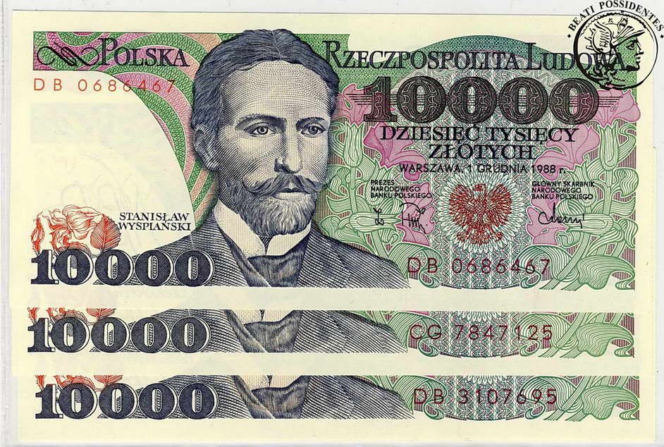 10 000 złotych 1988 lot 3 szt st. 1