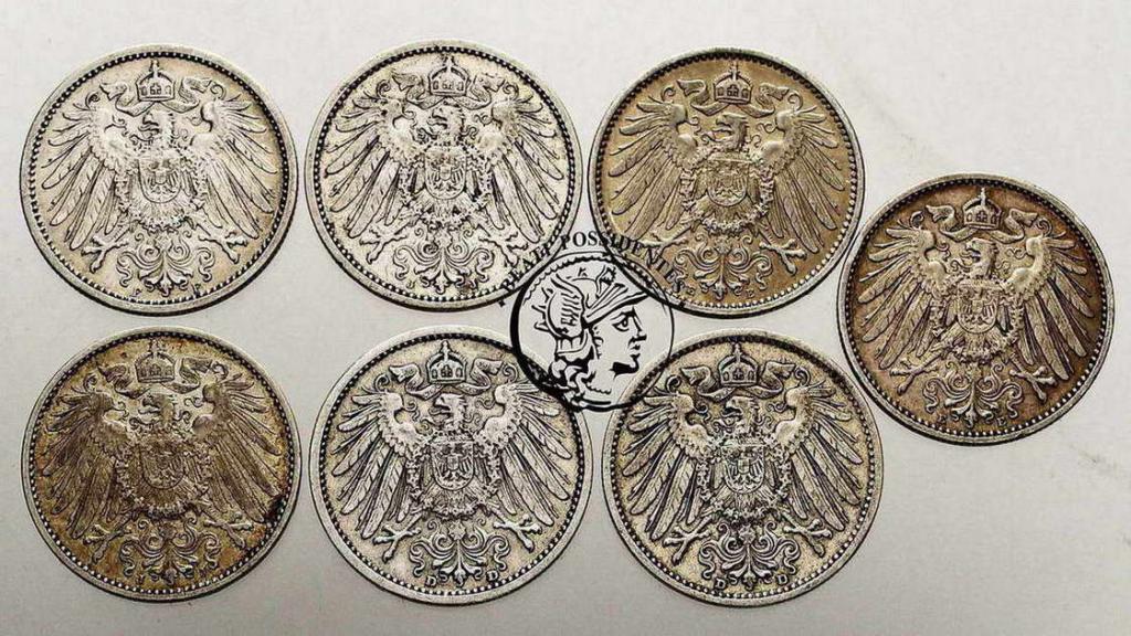 Niemcy 1 Marka Kaiserreich srebro lot 7 szt. st.3