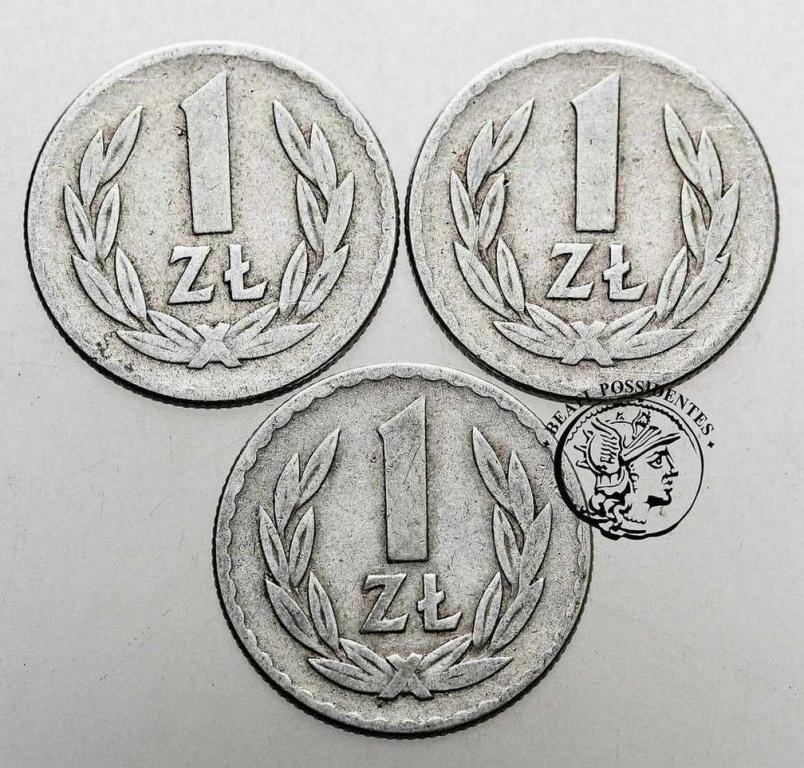 PRL 1 złoty 1957 Al lot 3 szt. st.3-/4