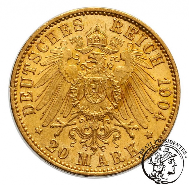 Niemcy Prusy Wilhelm II 20 Marek 1904 A st.2-