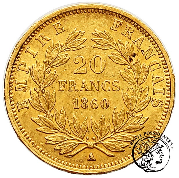 Francja Napoleon III 20 Franków 1860 A st.3/3+