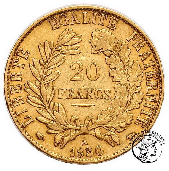 Francja 20 Franków 1850 A II Republika st. 3+
