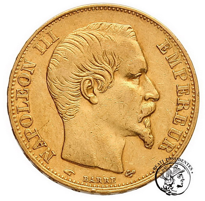 Francja 20 Franków 1857 A Napoleon III st. 3+