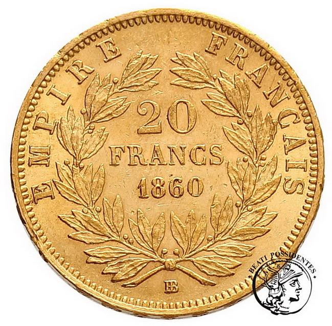 Francja 20 Franków 1860 BB Napoleon III st. 2/2+