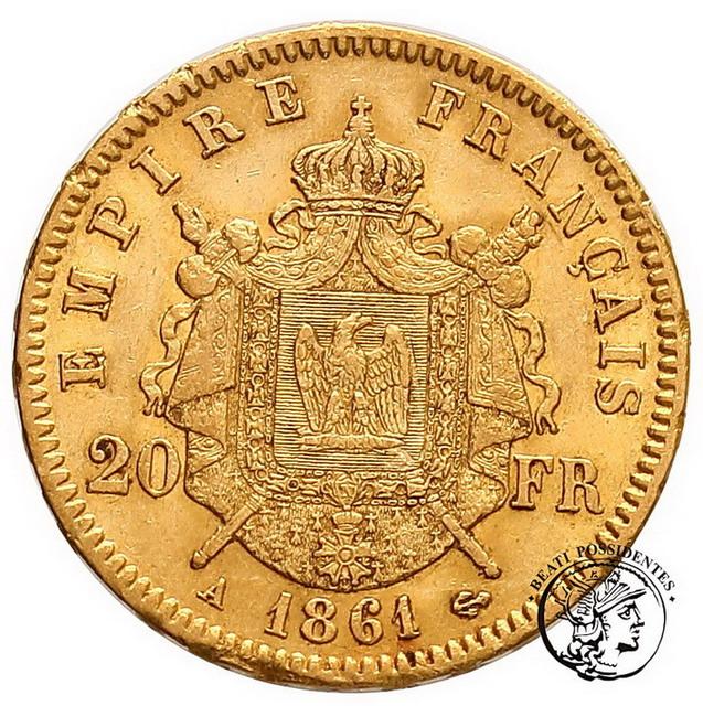 Francja 20 Franków 1861 A Napoleon III st. 2-/3+