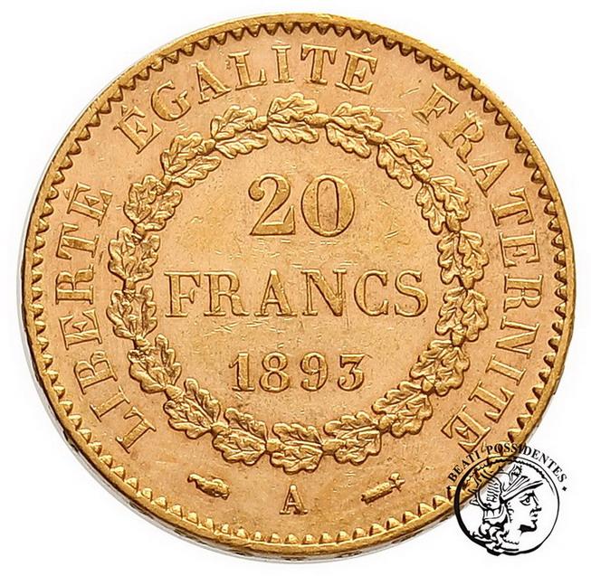 Francja 20 Franków 1893 A III Republika st. 2