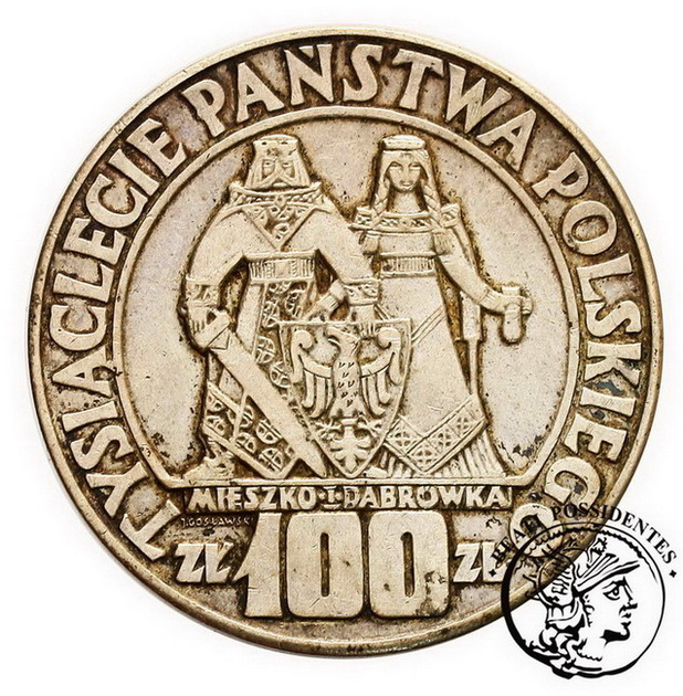 PRL 100 złotych 1966 Millenium srebro st. 3+