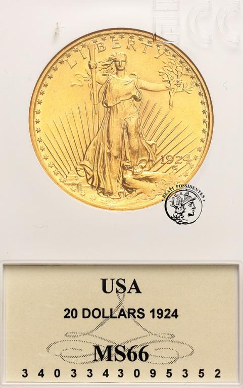 USA 20 $ dolarów 1924 Philadelphia GCN MS 66
