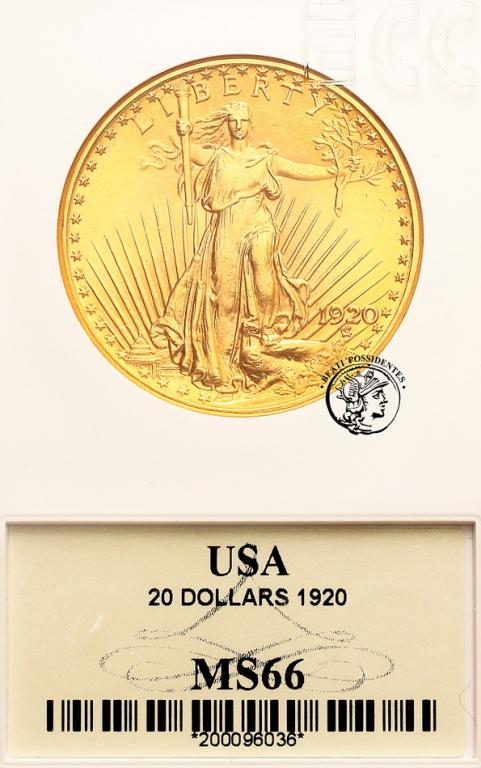 USA 20 $ dolarów 1920 Philadelphia GCN MS 66