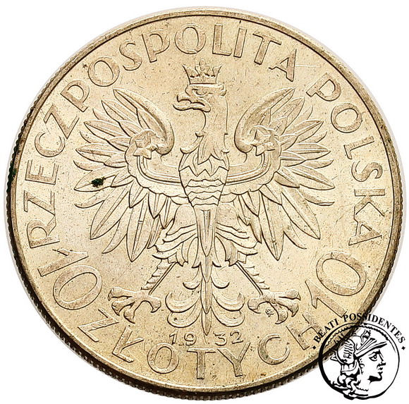 Polska 10 złotych 1932 znak kobieta st.2/2+