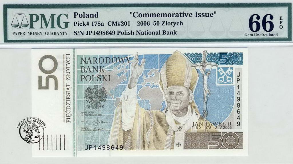 Polska 50 zł 2006 Jan Paweł II seria JP PMG 66