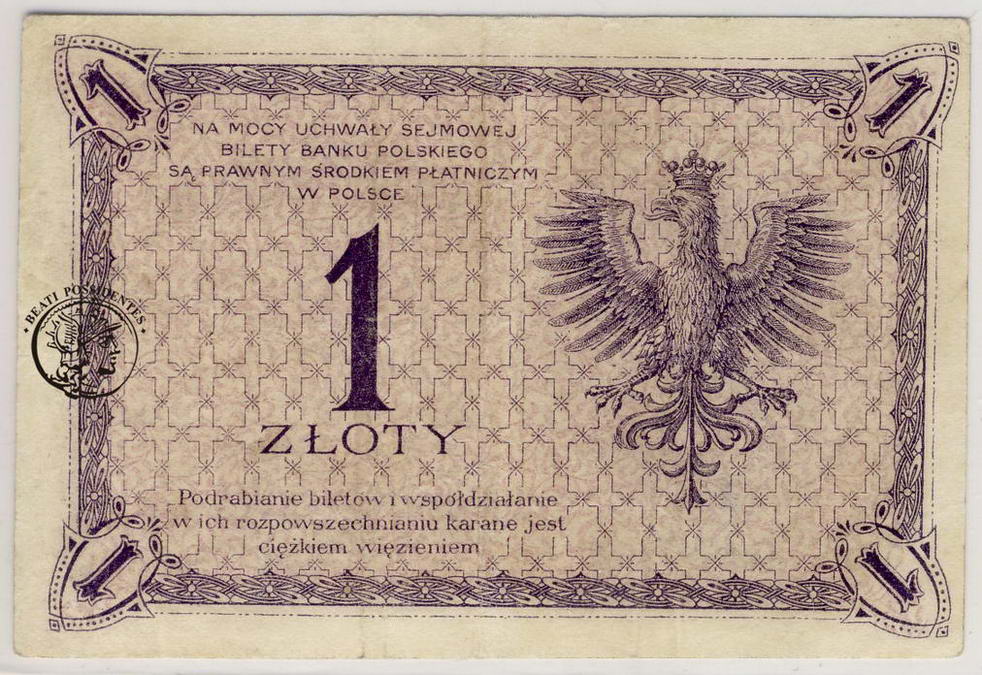 Polska 1 złoty 1919 seria s28c st. 2