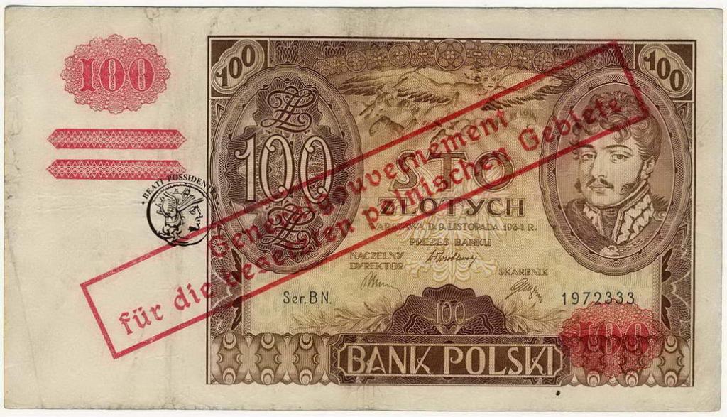 Polska 100 złotych 1934 nadruk okupacyjny GG st.4