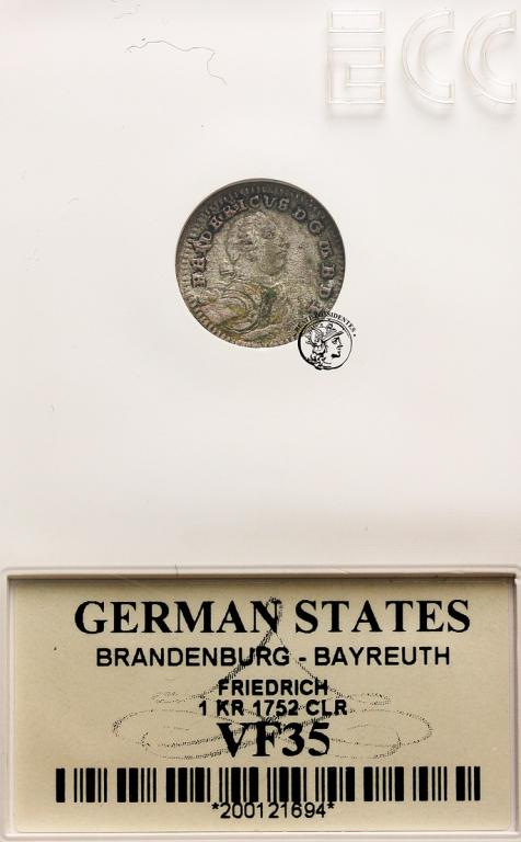Brandenburg-Bayreuth 1 krajcar 1752 GCN VF 35