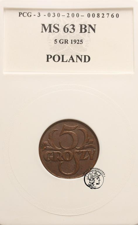 Polska 5 groszy 1925 PCG MS 63 BN