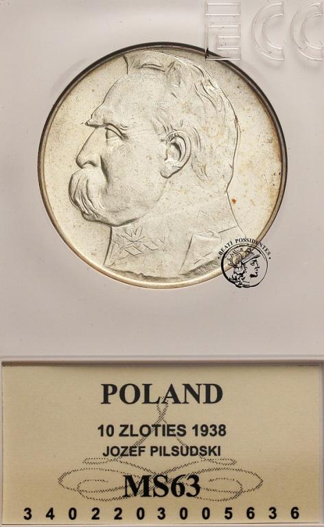 Polska 10 złotych 1938 Piłsudski GCN MS 63