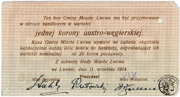 Polska Lwów 1 Korona 1914 st. 3+