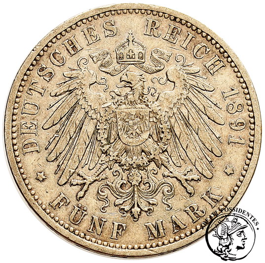 Niemcy Hesja 5 Marek 1891 A st. 3