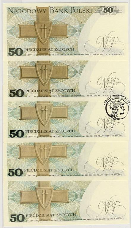 50 złotych 1986 lot 5 szt st. 1-