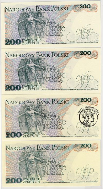 200 złotych 1986 lot 4 szt st. 1-
