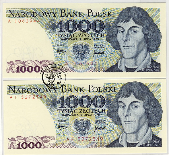 1000 złotych 1975 lot 2 szt st. 1