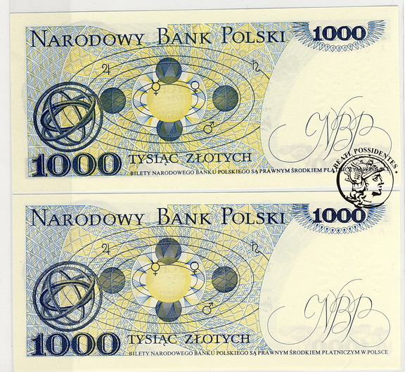 1000 złotych 1975 lot 2 szt st. 1