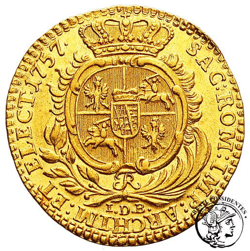 August III Sas dukat koronny 1757 Drezno st. 1-