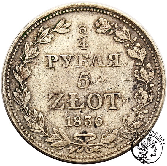 XIX w. 3/4 Ruble = 5 zł 1836 MW Mikołaj I st. 4