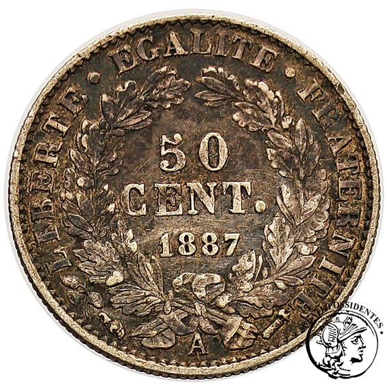 Francja 50 centów 1887 st.3+