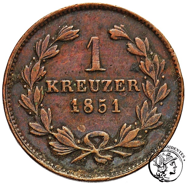 Niemcy Badenia 1 krajcar 1851 st. 3