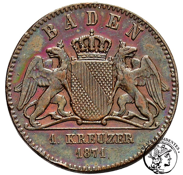 Niemcy Badenia 1 krajcar 1871 st. 3
