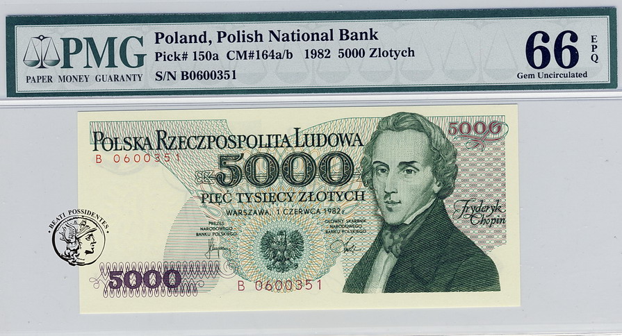Polska 5000 złotych 1982 seria B PMG 66