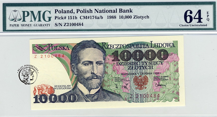 Polska 10 000 złotych 1988 seria Z PMG 64