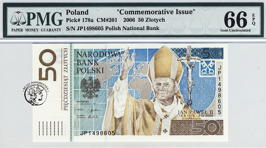 Polska 50 złotych 2006 Jan Paweł II PMG 66