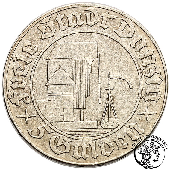 W. Miasto Gdańsk 5 Guldenów 1932 Żuraw st. 3/3+